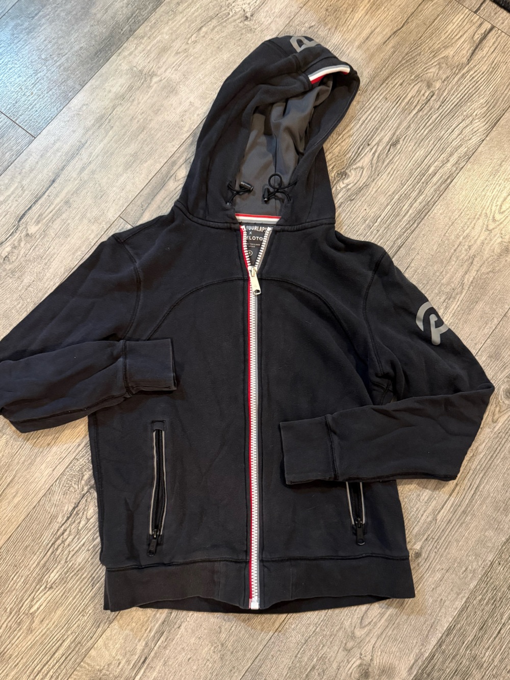 Four Laps x Peloton Brand Men’s Full Zip Black Hooded logo Sweatshirt